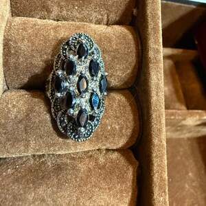 Vintage Marcasite and Black Stone Cocktail Ring
